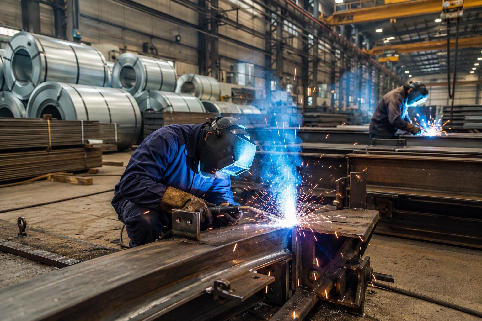 Steel fabrication workshop using Sino East steel sheets coils and profiles